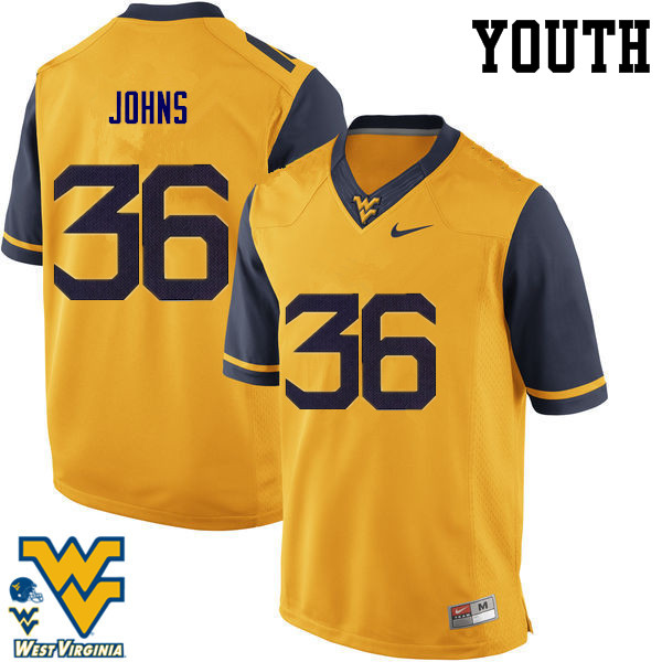 Youth #36 Ricky Johns West Virginia Mountaineers College Football Jerseys-Gold - Click Image to Close
